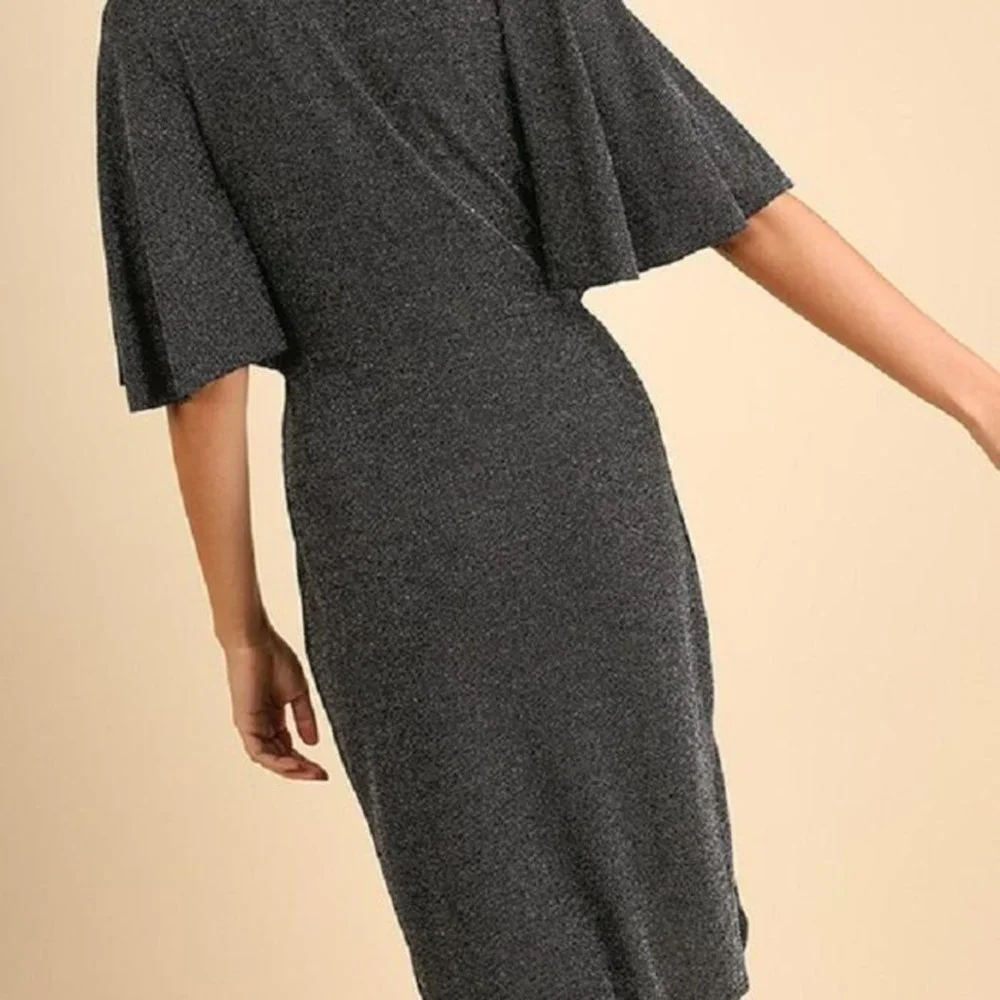 Umgee Shimmer Silver Tinsel Knot Faux Wrap Midi Party Dress SZ‎ 1XL